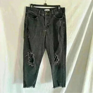 SO Faded Black Distressed Ripped High Rise Curvy Mom Cropped Jeans Size (11/30W)